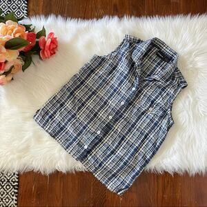 90s Blue Plaid Texture Tank Top Button Up Women's Size Small